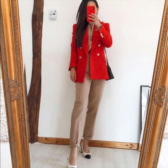 👸🏻 Zara Red Textured Double Breasted Blazer NWT - Picture 10 of 17